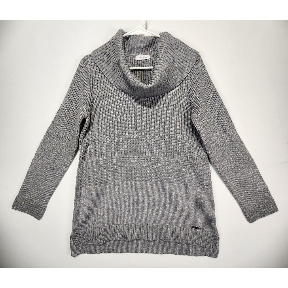 Calvin‎ Klein Women's Classic Tutle Neck Elegant Cozy Gray Sweater Size M